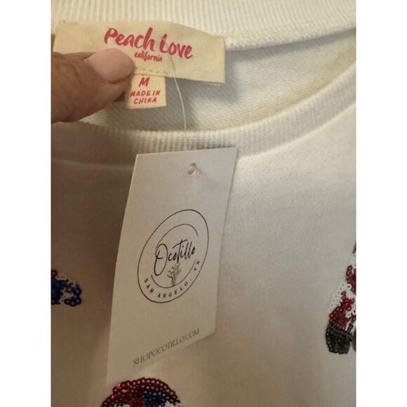 NWT Peach Love Sequin Boot Scootin 4th Of July USA Puff Sleeve Top M - Picture 7 of 9